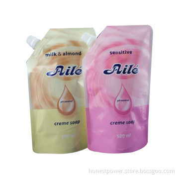 Liquid Soap Pouches with Bottom Gusset, Customized Gravure Printings, Designs and Sizes are Accepted